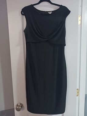 Classic Black Draped Sheath Dress